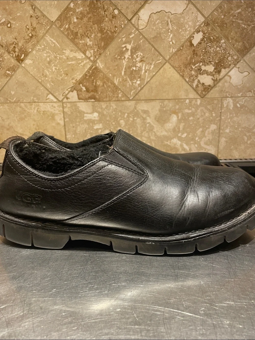 UGG Men's Black Leather Slip-On Loafers